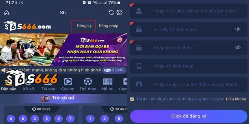 Quá trình đăng ký tài khoản S666 trên điện thoại rất nhanh